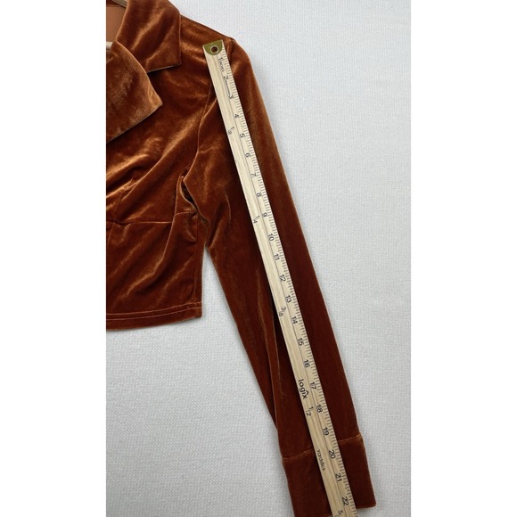 New Cider Velvet Lace Up Women's Crop Top Rust Small BOHO Romantic Pullover NWT - Picture 7 of 13